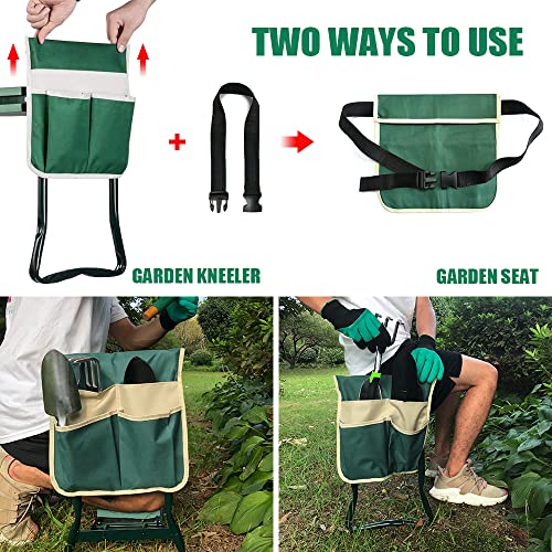 BDL Garden Kneeler and Seat, Upgraded Folding Bench Stool Portable Kneeler, Sturdy Gardening Tools with 2 Free Tool Pouch, Detachable Belt, A Pair of Garden Gloves, EVA Kneeling Pad - size: Queen