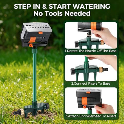 4 Way Adjustable Mini Turbo Oscillating Lawn Sprinkler(Triangular Base) - style: Metal Spike Base