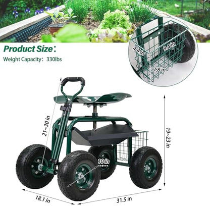BDL Garden Cart Outdoor Rolling Garden Workseat with Wheels, Heavy Duty Garden Tool Cart with Extendable Handle and Storage for Seniors Yard Gardening Work - size: Rolling Cart