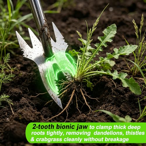 NICENINE Weed Puller Tool, 2-in-1 Bionic Jaw Garden Weeder, 14 Inch Stainless Steel Hand Held Root Removal Tool for Vegetable Gardening and Backyard Farm Planting