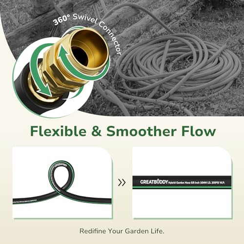 GreatBuddy Garden Hose 50 ft, 5/8" Flexible Rubber Water Hose - size: 50ft