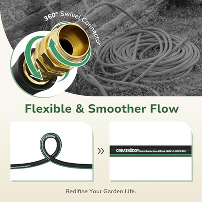 GreatBuddy Garden Hose 50 ft, 5/8" Flexible Rubber Water Hose - size: 50ft