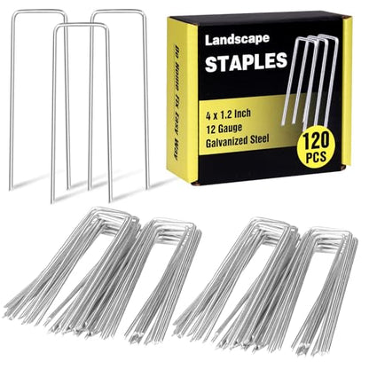 HongWay 120 Pack Landscape Staples 4 Inch, Galvanized Garden Stakes - size: 4 Inch, 120pcs