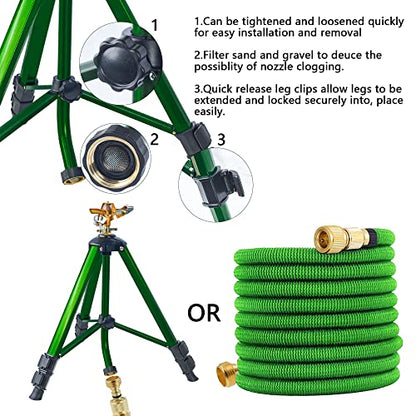 Hourleey Impact Sprinkler on Tripod Base, Heavy Duty Brass Sprinklers for Yard Lawn Garden, 0-360 Degree Large Area Coverage, 3/4 Inch Connector Extension Legs Flip Locks with Brass Sprinkler Head - size: 1 Pack