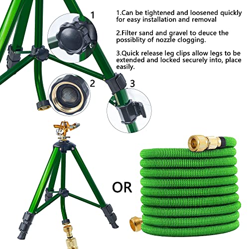Hourleey Impact Sprinkler on Tripod Base, 2 Pack Heavy Duty Sprinklers for Lawn Yard Garden, 0-360 Degree Large Area Coverage, 3/4 Inch Connector Extension Legs Flip Locks with Brass Head - size: 2 Pack