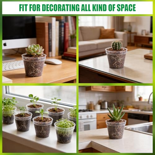 BTPLASTIK 200 Pack 2.5 Inch Clear Nursery Pots with Drainage Hole, Transparent Seed Starter Pots, Sturdy Plastic Plant Pot for Planting Seedlings Vegetables Herbs, Gardening Gifts - size: 2.5 Inch-200P