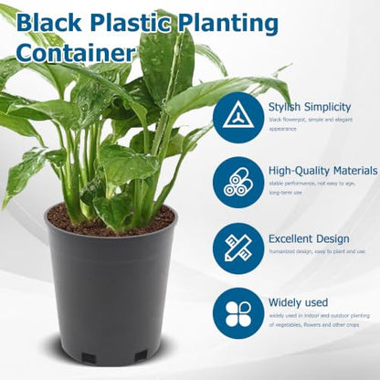 Planter Nursery Pots 0.74 Gallon Pots for Plants, Injection Molded Plastic Nursery Pots, Plant Container 0.74 Gal 10-Pack - color: Black, size: Round-7inch-10pcs
