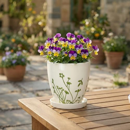 MPotTo 6 Inch Plant Pot, Ceramic Pots for Plants, Grasses White - color: Grasses White, size: 6 Inch