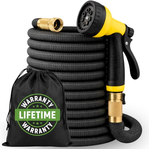 J&B XpandaHose 100ft Expandable Garden Hose, Lightweight, Brass Connectors - color: Black, size: 100ft
