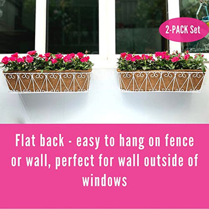 LaLaGreen Fence Wall Planter (24 in, 2 Pack) White Coco Liner Trough Box - size: 24" (61cm) x 2 Pack