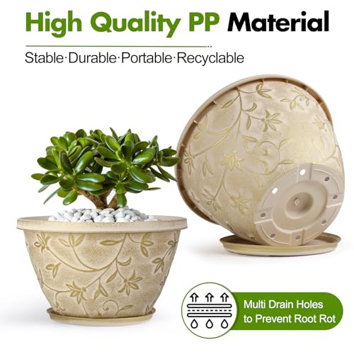 Nooulap 8 Inch Plant Pot, Beige Flower pots, 4 Pack - color: Beige, size: 8 inch