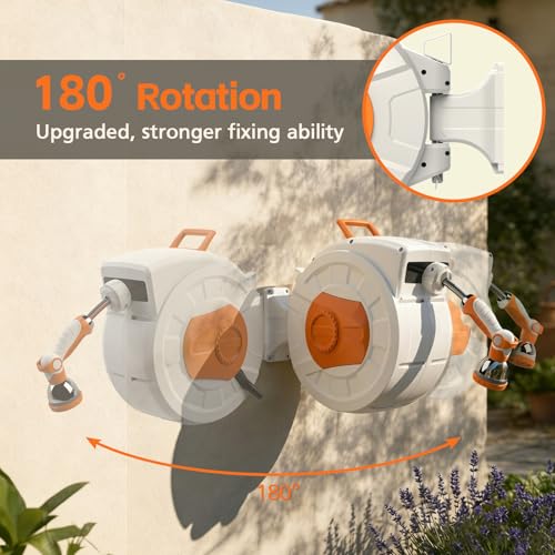 Retractable Garden Hose Reel 100 FT, 1/2" Heavy Duty Garden Hose - color: White & Orange