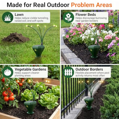 4 Pack Mole Repellent Solar Powered with Swaying Lights, Vibrating Solar Mole Repellent Stakes for Voles, Groundhogs, Snakes & Gophers, IP65 Waterproof Mole Deterrent for Yard, Farm, Lawn & Garden