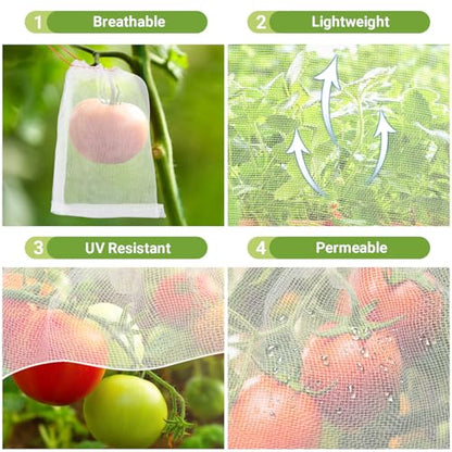 Fruit Cover Bags Against Birds, 25pcs 4x6 in Mesh Fruit Protection Bags with String, Netting for Fruit Trees Vegetables Flowers Protection Away from Bugs Birds - size: 4"x6"/Pack of 25