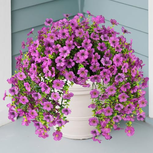 INQCMY 2 Pcs Artificial Fake Hanging Flowers for Outdoors UV Resistant - color: Purple2