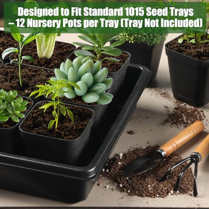 RooTrimmer 100 Pack Plant Nursery Pots 3.15 Inch, Durable Square Seedling Pots with Drainage Holes, Reusable Small Plastic Flower Pots for Seed Starting, Transplanting, Herb Garden - color: Black, size: 3.2Inch