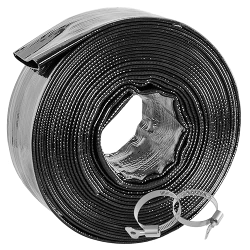Poolvio Backwash Hose 2" x 50 ft, Heavy-Duty Lay-Flat Reinforced PVC Discharge Hose with 2 Stainless Steel Thumb Screw Clamps, Leak-Resistant for Inground & Above-Ground Pool Filters - size: 2" x 50 ft