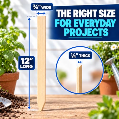 25 Pack Wooden Garden Stakes, 12" Long x 3/4" Wide, Made in USA Pine Plant Markers, Chisel Point Yard Stakes for Gardening, Row Labels, Signs & Crafts - size: 12" Long (25 Pack)