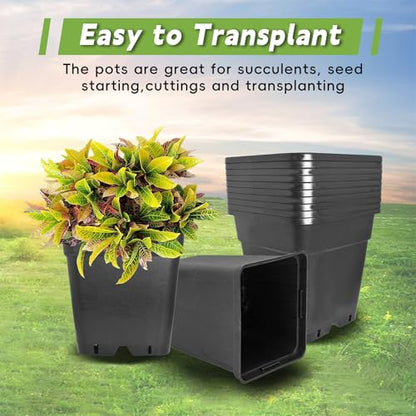 HOSTIC 5 Gallon Square Nursery Pots 10 PCS Flexible Plastic Pots - color: Black, size: 5 Gallon-10Pcs