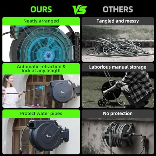 Retractable Garden Hose Reel 1/2 in x130 ft， Wall Mounted Hose Reel - color: Gray, size: 1/2"x130 ft