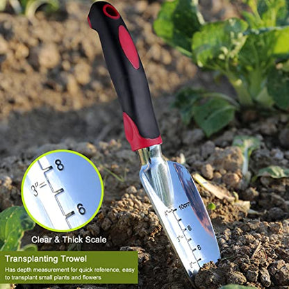 FANHAO Garden Tool Set, 3 Piece Heavy Duty Garden Trowels Cast-Aluminum Garden Hand Shovels with Non-Slip Rubber Grip, Idea for Transplanting, Weeding, Digging and Planting - color: Wine Red