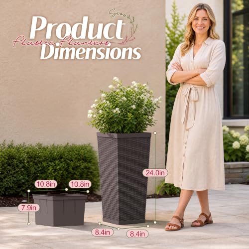 Flamaker 24“ Tall Plastic Planters with Drainage Holes Front Porch Set of 2 - color: Brown, size: 24" H