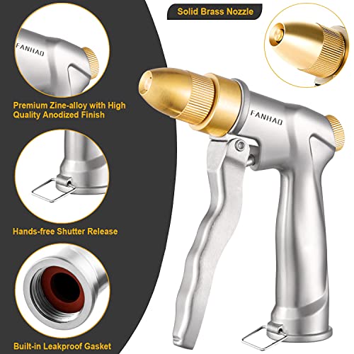 FANHAO 100% Metal Garden Hose Nozzle Heavy Duty, Leakproof, High Pressure