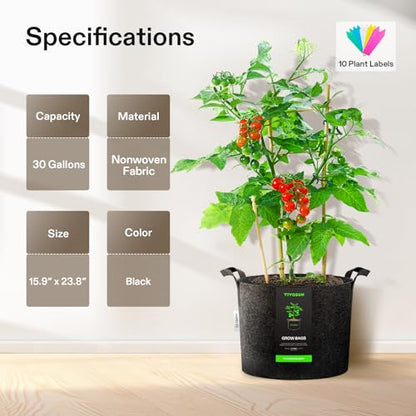 VIVOSUN 5-Pack 30 Gallon Plant Grow Bags Fabric Pots with Handles - color: Black, size: 30 Gallons