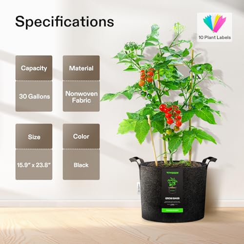 VIVOSUN 10-Pack 30 Gallon Plant Grow Bags Fabric Pots with Handles - size: 30 Gallons, style: 10-Pack