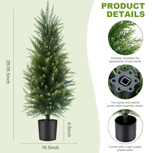 3 ft Artificial Cedar Topiary Trees Set of 2 Front Porch - color: Green, size: 3FT