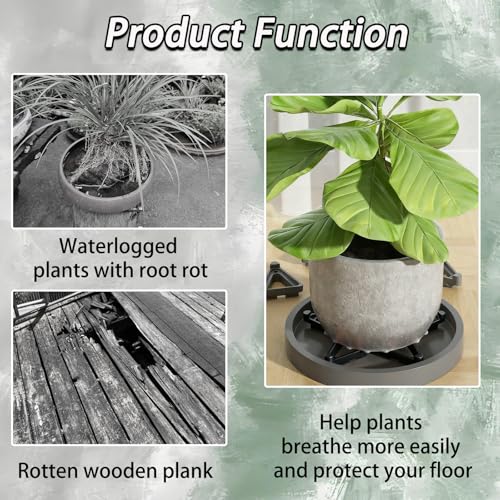 24pcs Black Invisible Flower Pot Feet,Breathable Plant Pot Risers Compressive Outdoor Planters,Triangular Lifters Supports for Indoor/Outdoor Use(Large)