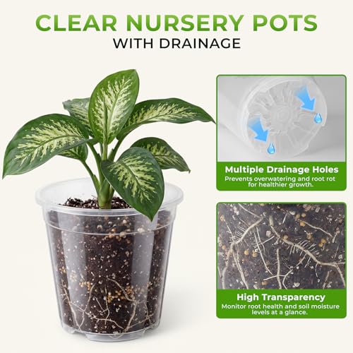 8 Pack Clear Nursery Pots with Drainage Holes, 5/6/6.7/7.5 Inch