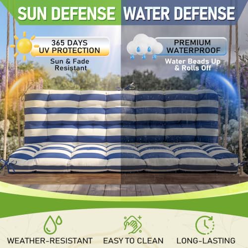 Oxford Fabric Swing Cushions with Backrest & Tie Straps for Patio Bench - color: Navy-white Stripe