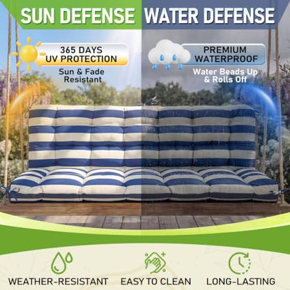 Oxford Fabric Swing Cushions with Backrest & Tie Straps for Patio Bench - color: Navy-white Stripe