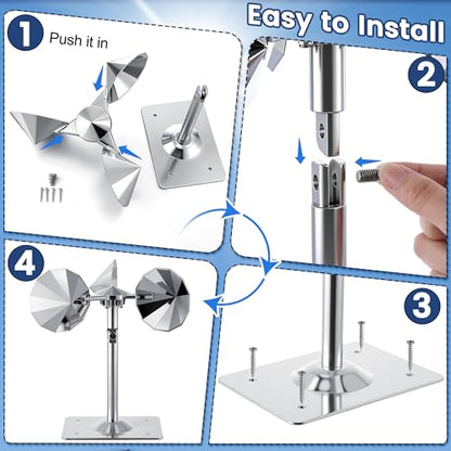 4 Pack Reflective Spinning Bird Deterrents, Wind-Powered Aluminum Alloy