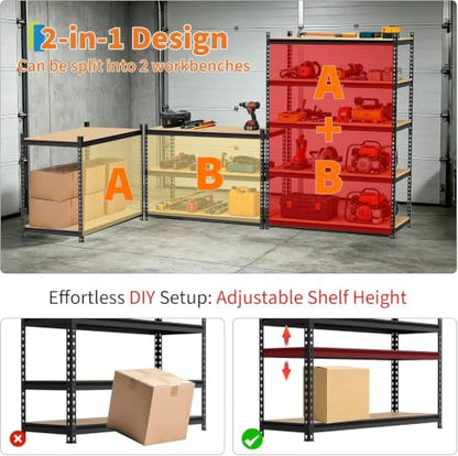 Heavy Duty 5-Tier Storage Shelves, 2204 lbs, 72" H x 48" W x 24" D - size: 72" H x 48" W x 24" D