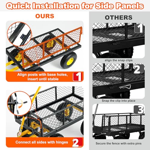 500 Lbs Heavy Duty Steel Garden Cart with Handle & 10" All Terrain Tires - color: Black Yellow, size: 500lbs