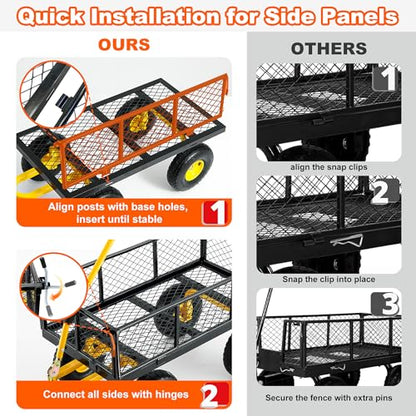500 Lbs Heavy Duty Steel Garden Cart with Handle & 10" All Terrain Tires - color: Black Yellow, size: 500lbs
