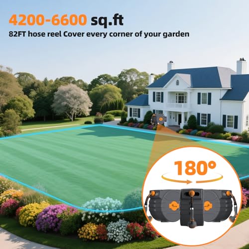 Retractable Garden Hose Reel 1/2 in x65 ft,Auto Slow Rewind System - color: Gray-orange, size: 1/2" 65ft