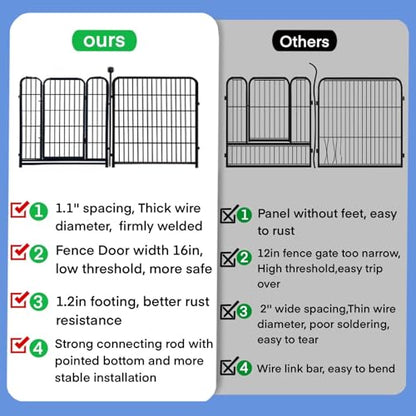 ADAVIN Tall Garden Fence 48 in(H) 12 Panels Total 26.6 FT(L), Heavy Duty Iron Metal Fence and Border, Flower Bed Fencing, outdoor Animal Barrier Fences, Dog Fences with gate for the Yard Camping,Black - size: 12panels-48in(H)×26.6ft(L)
