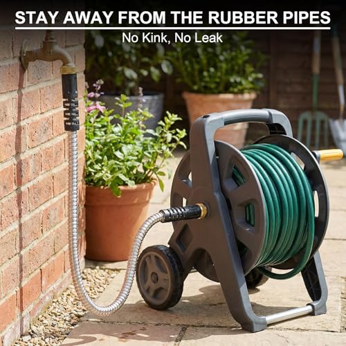 10ft Metal Garden Hose, Water Lead-in Hose Extension, Stainless Steel Hose Extension Adapter for Hose Reel/RV, Drinking RV Water Hose, Reel Extender for Yard, Female to Female, Durable (Pack of 2) - size: 10 FT (Pack of 2)