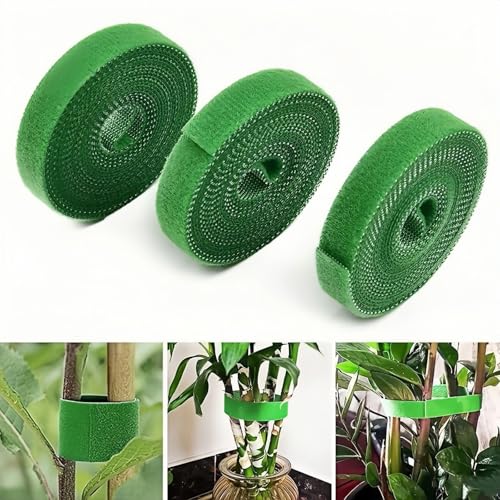 Green Plant Ties and Cable Organizer Straps, Reusable Hook and Loop Garden Binding Tape for Plants and Wire Management