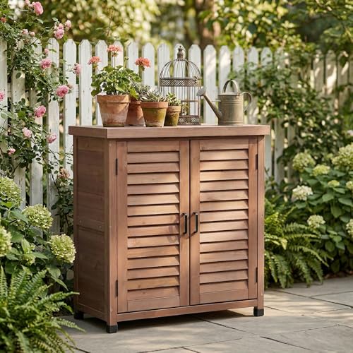 Potting Bench, Solid Fir Wood, Brown, Metal Top