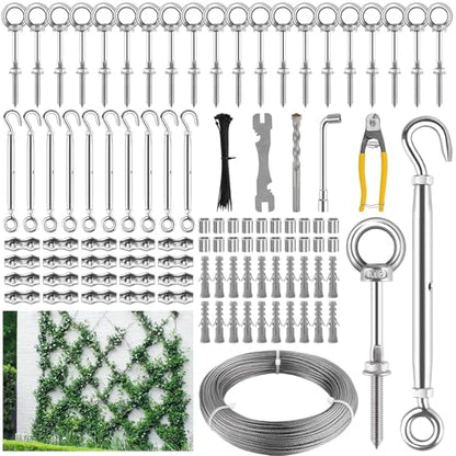 150FT Tensioned Wire Trellis Kit for Climbing Plants Wall Garden Trellis