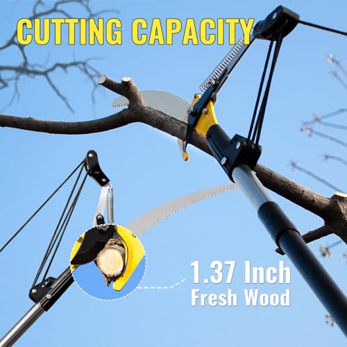 10.5FT Pole Saw for Tree Trimming, 2-In-1 Manual Tree Pruner with Saw, Extendable Long Handle Pole Tree Trimmer, High Reach Limbs Branch Cutter and Pruning Shears for Yard Garden Palm Shrubs - size: 10.5FT