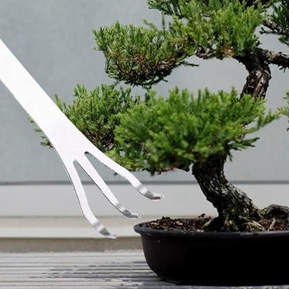 Stainless Steel Bonsai Rake, 3-Prong Loosen Soil Hand Tool, 9.45 inch