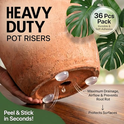 36pcs Pack Clear Self-Adhesive Anti-Slip Plant Risers Suitable for/Outdoor Pots, Invisible Planter Feet Elevators with Optimal Drainage (Clear) - color: Clear