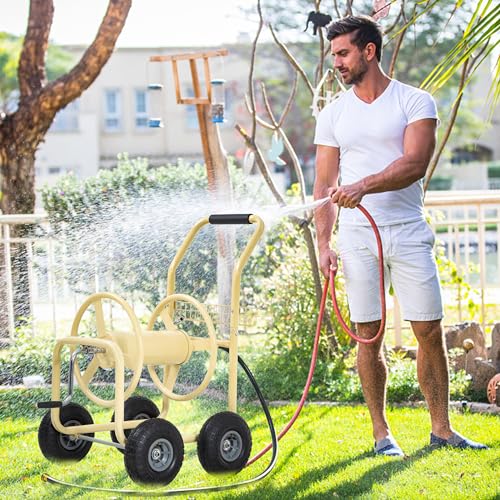 PayLessHere | Garden Hose Reel Cart | Holds Upto 300ft of 5/8" Hose | Tan - color: Tan