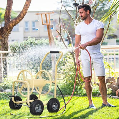 PayLessHere | Garden Hose Reel Cart | Holds Upto 300ft of 5/8" Hose | Tan - color: Tan
