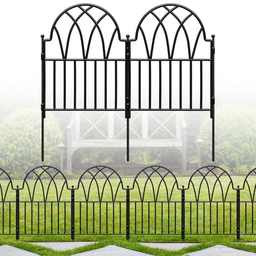 24in(H) x 10.56ft(L) Garden Fence - No Dig Metal Fence Animal Barrier Arched Wire Border Panels with Ground Stakes for Dogs Flower Beds Yard Patio Outdoor Decor - color: Black, size: Black | Size: 10 Panels-10.56ft(L) x 17in(H)